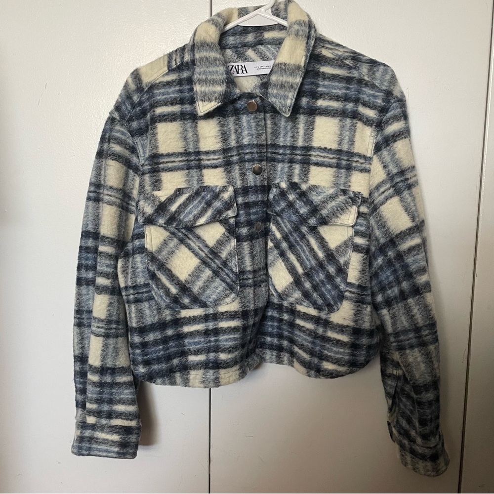 Zara plaid cropped jacket with silver buttons